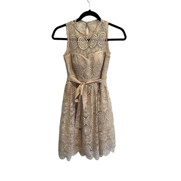 Anthropologie | Dresses | Anthropologie Bhldn Womens Dress Hitherto Sylvie  Pinwheel Lace Champagne Sz | Poshmark